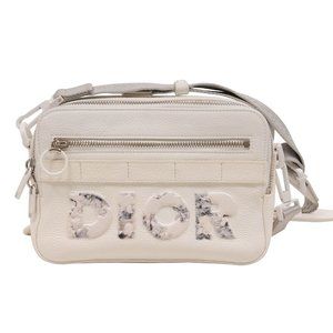 Dior Daniel Arsham Safari Messenger Bag White Leather Logo Travel Crossbody